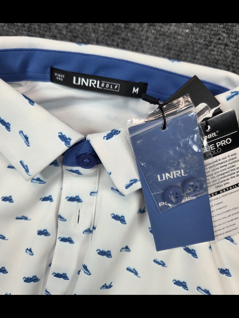NEW UNRL Golf Polaris Polo Shirt Mens Medium Blue White Snowmobiles - Picture 7 of 7